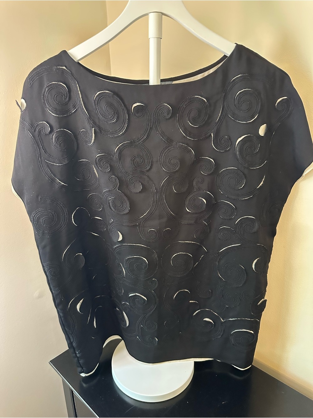 Women's Black Embroidered Cutout Top Sz L